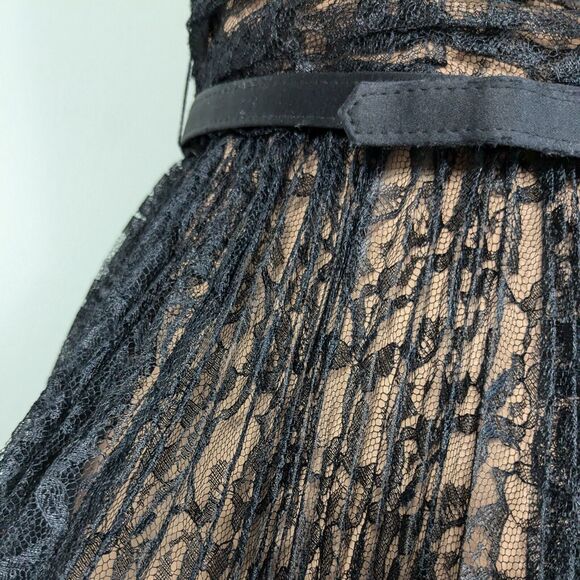 Badgley Mischka Midi Dress Cocktail Gown Black 8 Lace Strapless Glam Classic - Picture 9 of 16